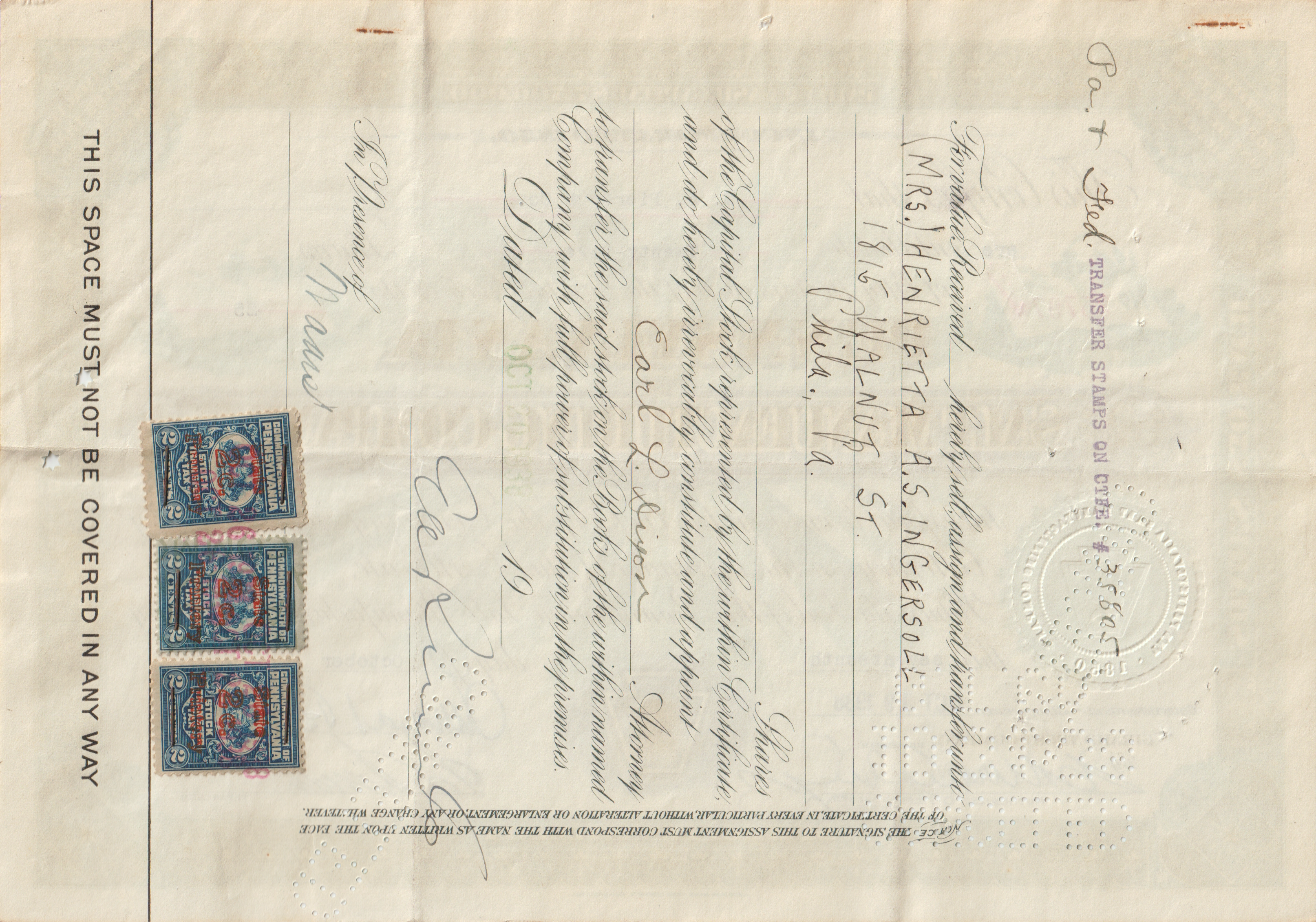 Pennsylvania Salt Manufacturing Company Reverse View