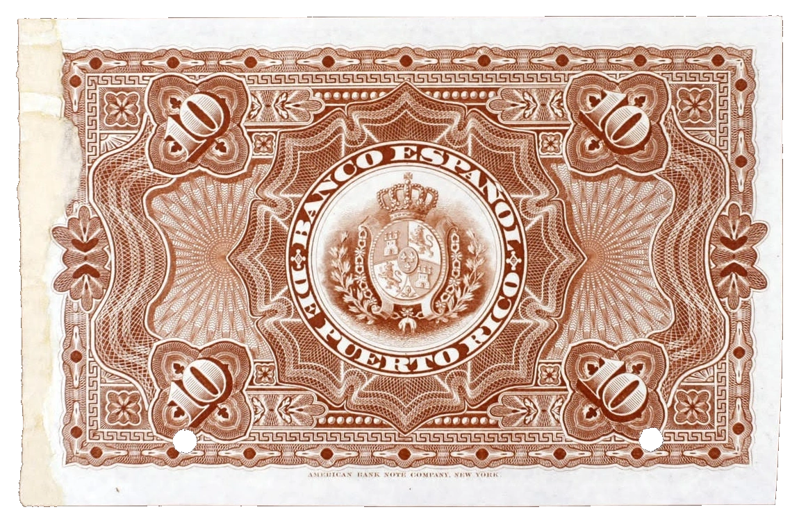 10 Pesos - El Banco Español de Puerto Rico Reverse View