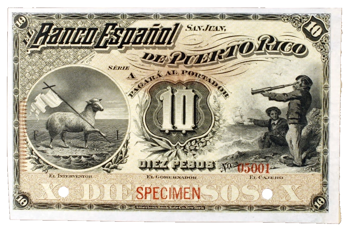 10 Pesos - El Banco Español de Puerto Rico Front View