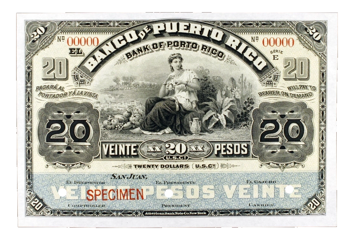 20 Pesos / Twenty Dollars - Banco de Puerto Rico Front View