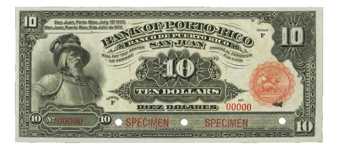 10 Dollars / Diez Dólares - Bank of Porto Rico Front View